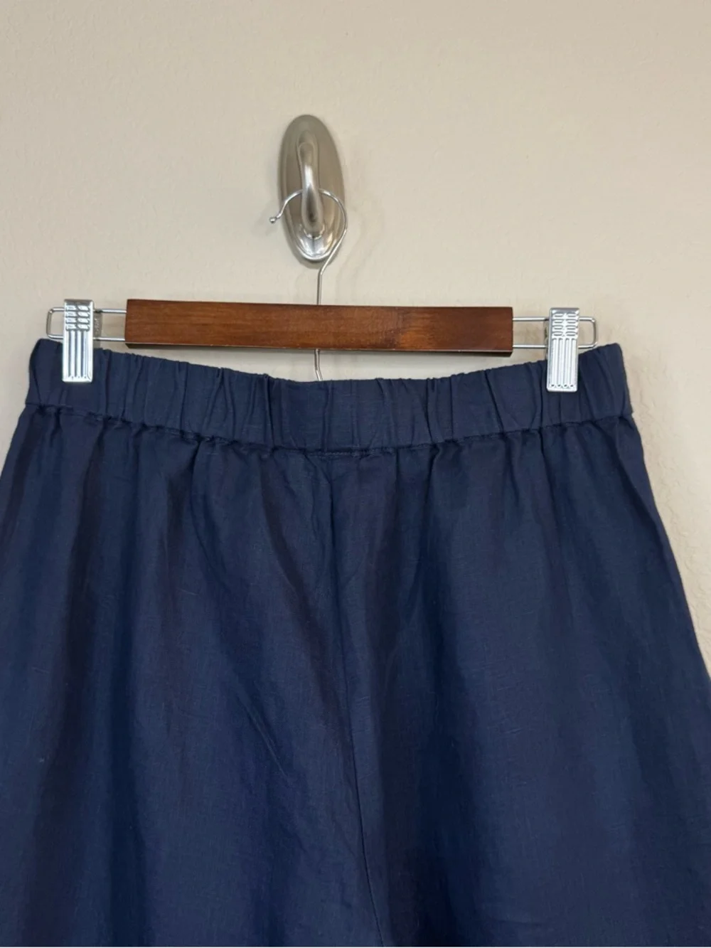 NWT QUINCE 100% European Linen Tapered Ankle Pants Elastic-Waist Deep Navy Sz S